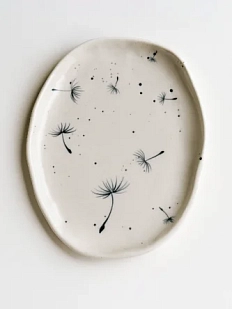 Блюдце ручной работы Верба керамика Одуванчики, керамика, 14 см