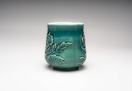 Кружка ручной работы «Пион», зелёная, фарфор, 430 мл, фото 2.