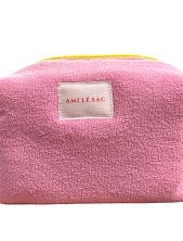 Косметичка ручной работы «Moyen» с жёлтой молнией, розовая, махровая