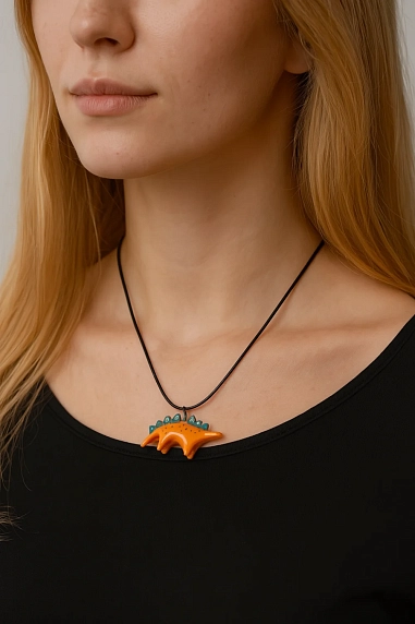 Подвеска ручной работы Боттери керамика с динозавром «‎Стегозавр»‎, оранжевый, керамика, фото 2.