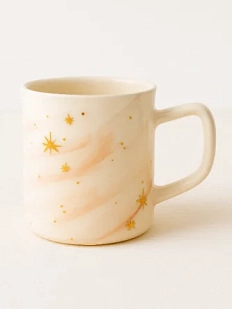Кружка ручной работы Анна Герман с золотыми звёздочками, бело-розовая с разводами, фарфор, 450 мл