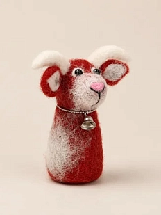 Валяная игрушка Северяшка «Козлик с колокольчиком», красный, шерсть
