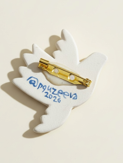 Брошь ручной работы Полина Гузеева «Птичка», сине-зелёная, фарфор, фото 4.