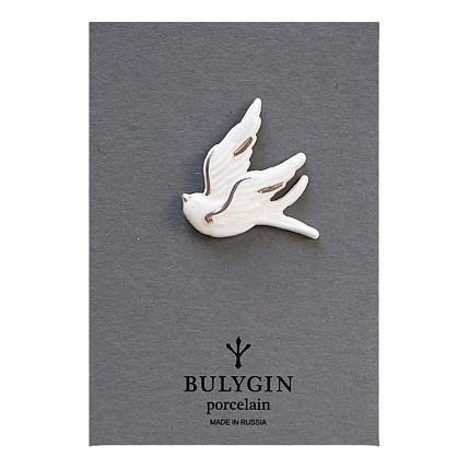 Брошь ручной работы Bulygin «Ласточка», бело-серебристая, фарфор, фото 1.