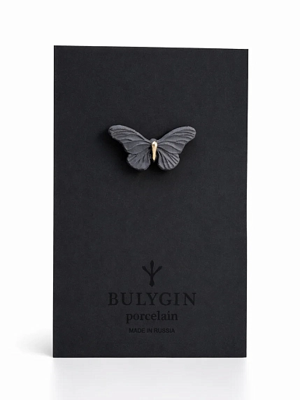 Брошь ручной работы Фарфор Булыгина «Бабочка», чёрно-серебристая, фото 3.