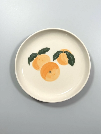 Тарелка ручной работы Йеллоускуп «Мандаринки», керамика, 15 см, фото 1.