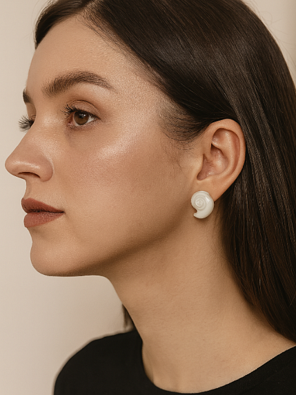 Сережки-гвоздики «Ракушки-завитки», белые, фарфор, в ассортименте, фото 6.