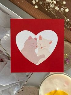 Открытка квадратная «Влюбленные котики», красная, 10 х 10 см