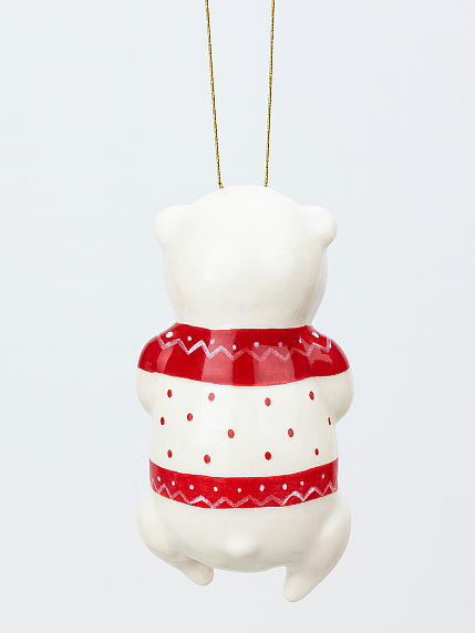 Ёлочная игрушка из фарфора «Медведь в новогоднем свитере», 12 см, фото 2.