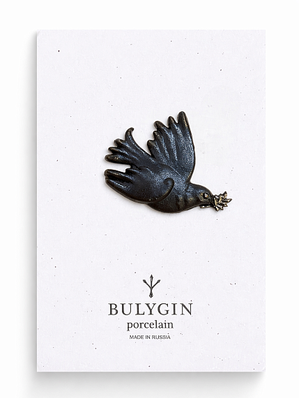 Брошь ручной работы Bulygin «Голубка Пикассо», фарфор, чёрно-серебристая, фото 1.