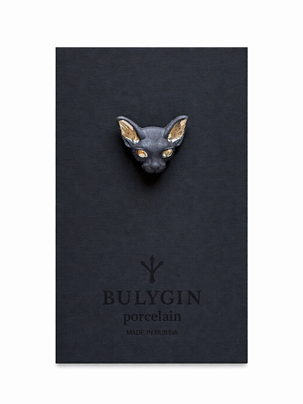 Брошь ручной работы Bulygin «Кошка», фарфор, чёрно-серебристая, фото 3.