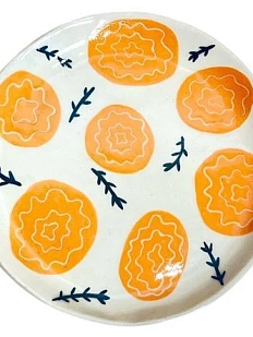 Тарелка ручной работы Малёма с росписью Оранжевые цветы и веточки, керамика, 15 см