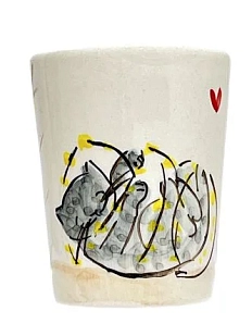 Шот ручной работы с росписью Серый котик с гирляндой, керамика, белый, 100 мл