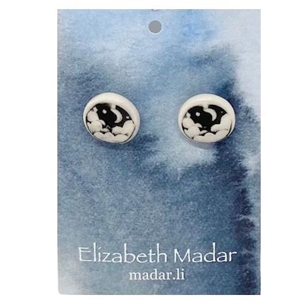 Серёжки-гвоздики Elizabeth Madar Луна, керамика, чёрные, фото 1.