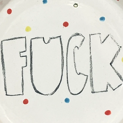 Тарелка ручной работы с бортиком «F**k», 19 см, белая, фарфор, фото 4.