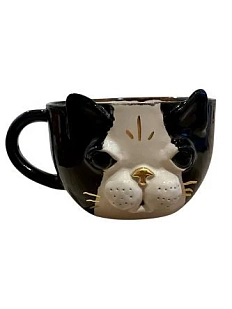 Кружка ручной работы «Кот», чёрно-белая, керамика, 300 мл
