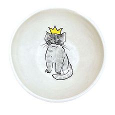 Пиала ручной работы с росписью «Котик с короной», белая, керамика, 10 см