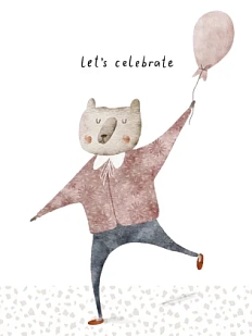 Постер интерьерный Оксана Степова с медведем «Let's celebrate», А3