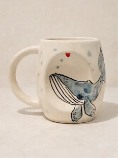 Кружка ручной работы НАДО ЖЕ с росписью «Кит», белая, керамика, 300 мл