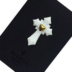 Брошь ручной работы Bulygin «Крест», фарфор, бело-золотистая