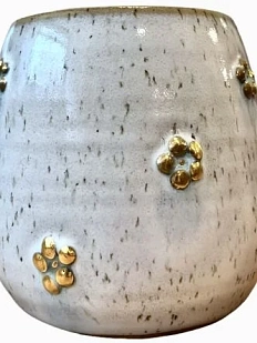 Стакан ручной работы «Золотые цветы», белый, керамика, 400 мл