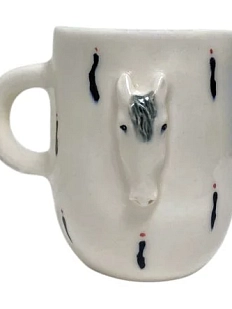 Кружка ручной работы Мария Гордеева «Лошадка», керамика, белая с чёрными каплями, 350 мл