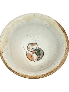 Блюдце ручной работы Керемет «Котик с клубком», коричневое, керамика, 12 см