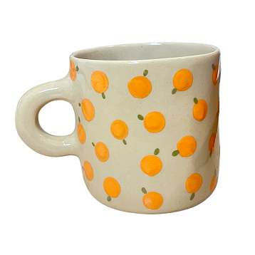 Кружка ручной работы с росписью Мандаринки, высокая, керамика, 350 мл, фото 2.