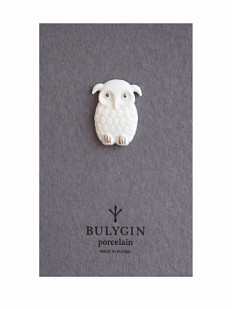 Брошь ручной работы Bulygin «Сова», бело-серебристая, фарфор