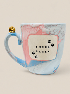 Кружка ручной работы Тата вытворяет/NF ceramics «У меня лапки», голубая, керамика, 400 мл