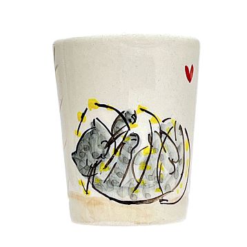 Шот ручной работы с росписью Серый котик с гирляндой, керамика, белый, 100 мл, фото 1.