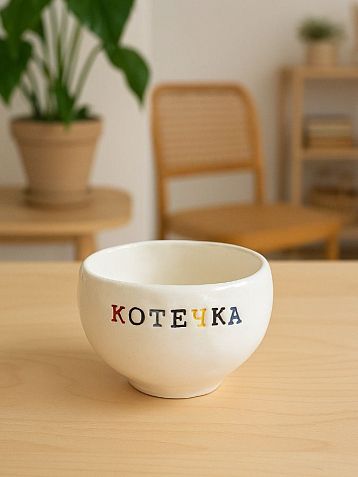 Кружка ручной работы с надписью «Котечка», разноцветная, керамика, 180 мл, фото 3.