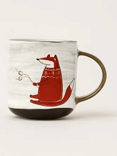 Кружка ручной работы Ким керамика с росписью Лис у костра, 450 мл., белая