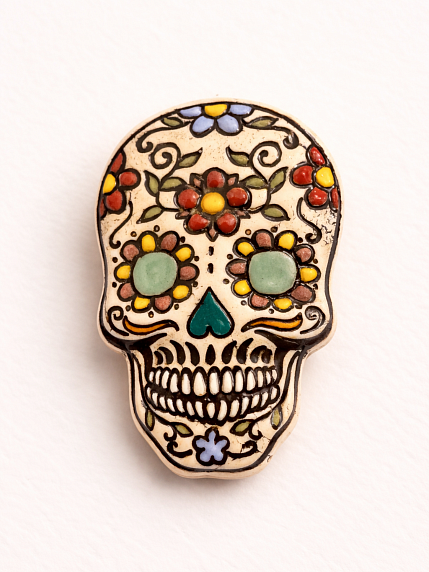 Брошь ручной работы «Сахарный череп. Калавера», керамика, фото 1.