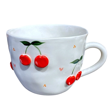 Кружка ручной работы Slowday Ceramics с объёмными вишнями, полуфарфор, 400 мл, фото 2.