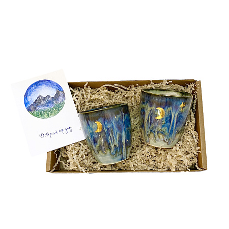 Подарочный набор с вытянутыми стаканами ручной работы и открыткой