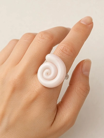Кольцо ручной работы ПетПоллиПокет Ракушка, полимерная глина, фото 3.