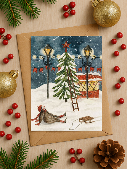 Открытка на Новый год «Санки», фото 2.