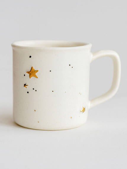 Кружка ручной работы с объёмными золотыми звёздочками, белая, фарфор, 450 мл, фото 1.