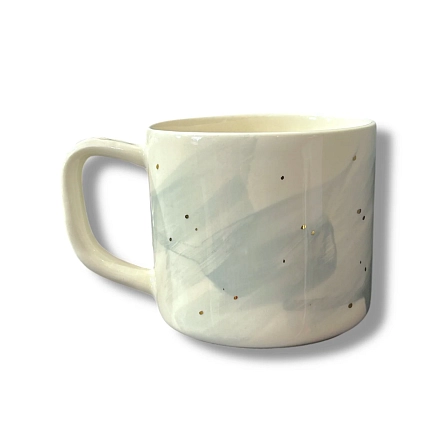 Кружка ручной работы Анна Герман серо-белая с надписью «Ты сегодня прекрасно выглядишь», фарфор, 300 мл, фото 4.