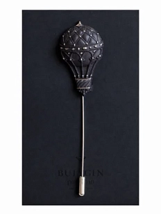 Брошь ручной рабриы Фарфор Булыгина «Аэростат», чёрно-серебристая
