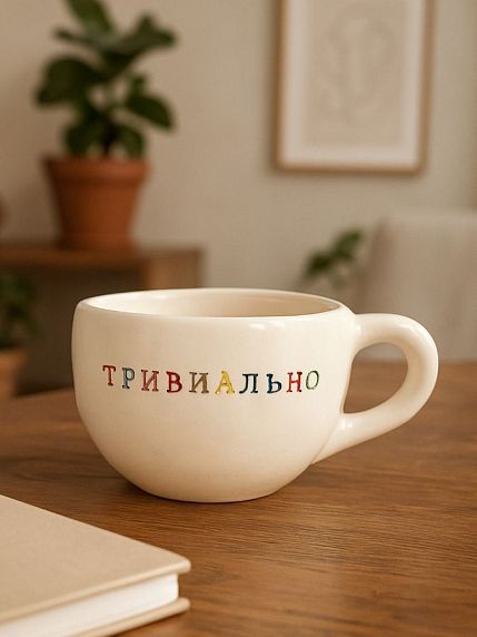 Кружка ручной работы с надписью «Тривиально», керамика, 350 мл, фото 5.