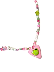 Чокер ручной работы Радость Рядом с сердечком «Лягушка», полимерная глина, бисер