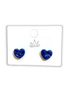 Серёжки-гвоздики КерамЕлКа «Сердечки», синие с перламутром, фарфор