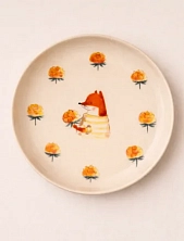 Тарелка ручной работы Ким керамика с бортиком Лисёнок с морошкой, белая, фарфор, 17 см