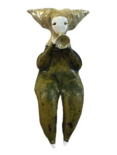 Статуэтка ручной работы «Нимфа с трубой», зеленая, керамика