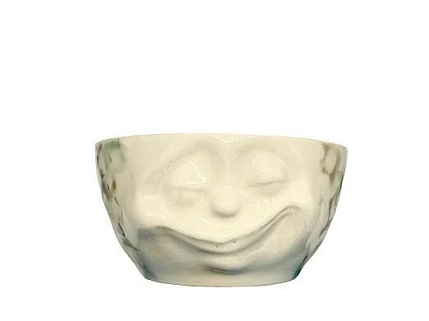 Миска ручной работы с личиком, серо-зелёная, керамика, 11 см, фото 1.