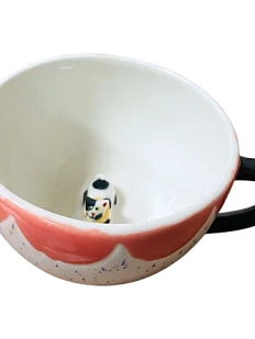 Кружка ручной работы Маковка с фигуркой внутри «Котик», бело-розовая, 300 мл, круглая