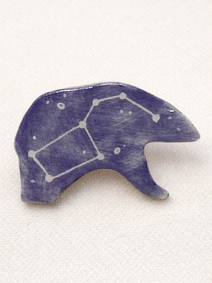 Брошь ручной работы Космическая медведица, синяя, керамика, фото 1.