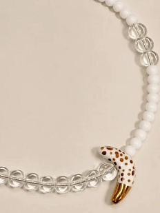 Чокер ручной работы Барыня, бело-золотистый, белый агат, фарфор